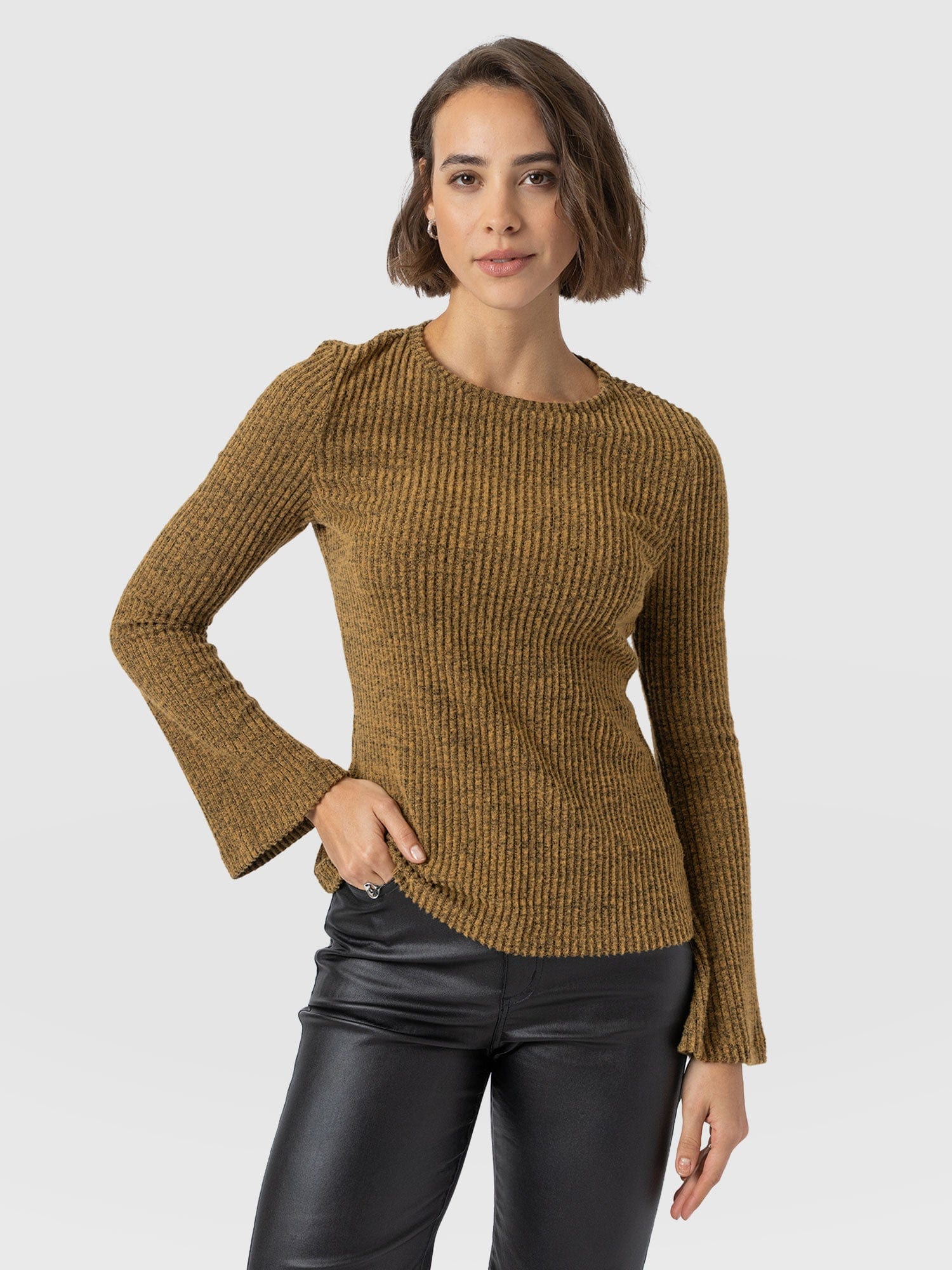 Callie Fluted Tee - Mustard Melange - Women's T-shirts | Saint + Sofia® USA